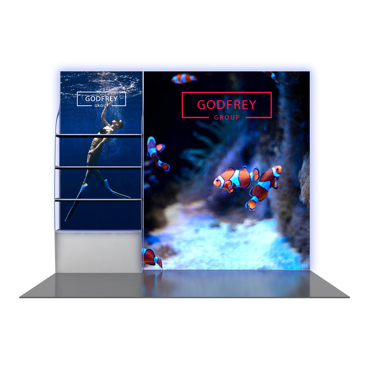 10' Backlit Shelf Display With Two Lightboxes - Godfrey Group