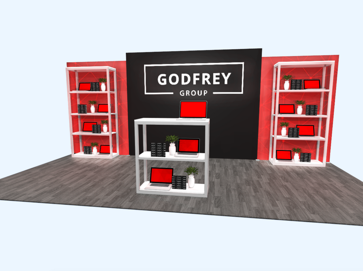 Shelf Display for 10'x20' Booth - Two Shelf Modules - Backlighting Optional