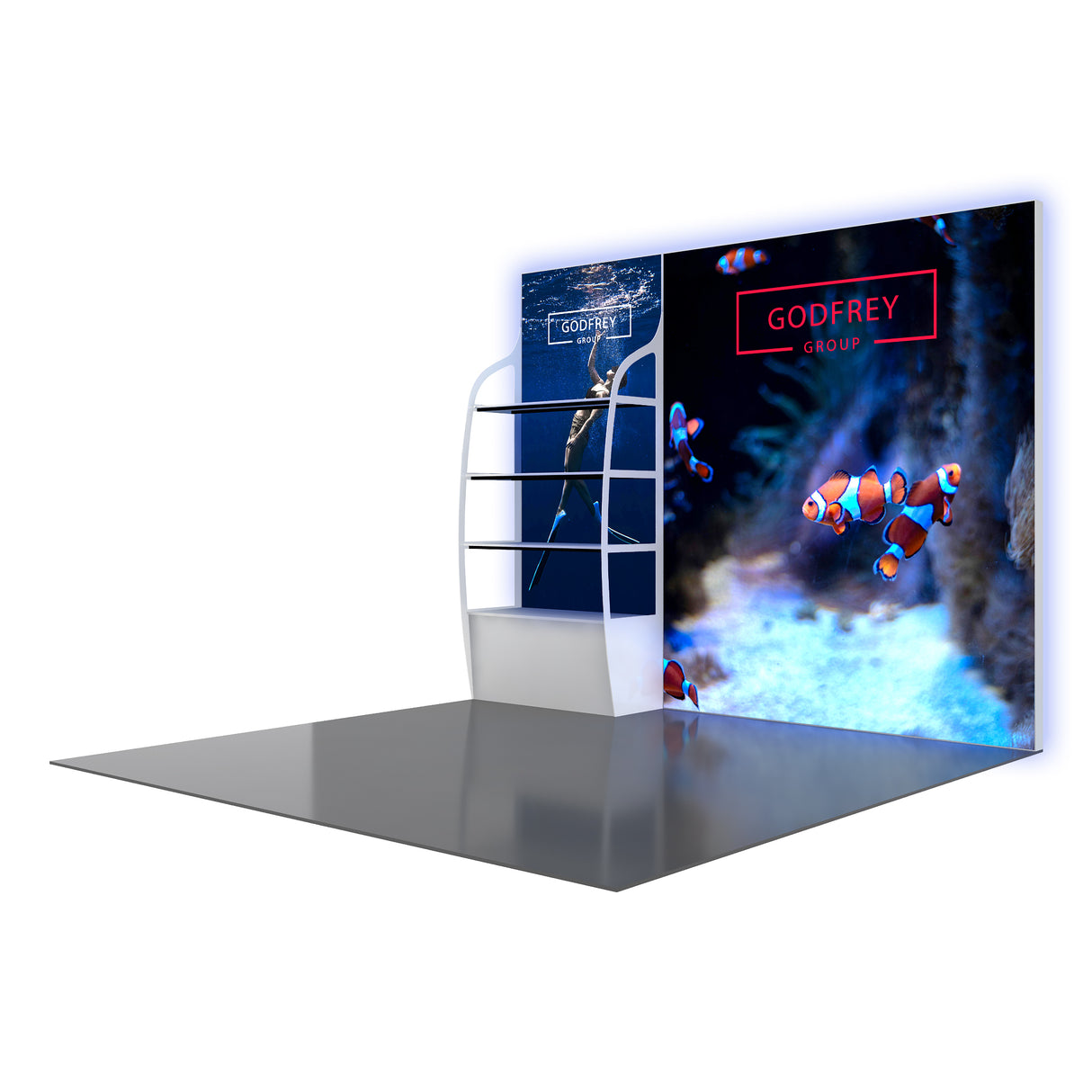 10' Backlit Shelf Display With Two Lightboxes - Godfrey Group