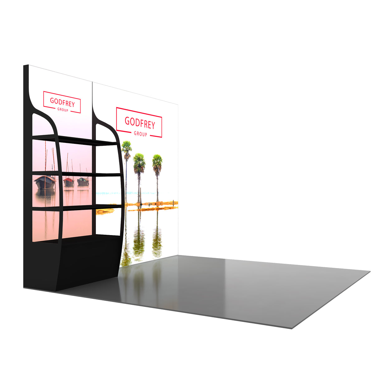 10' Backlit Shelf Display With Two Lightboxes - Godfrey Group