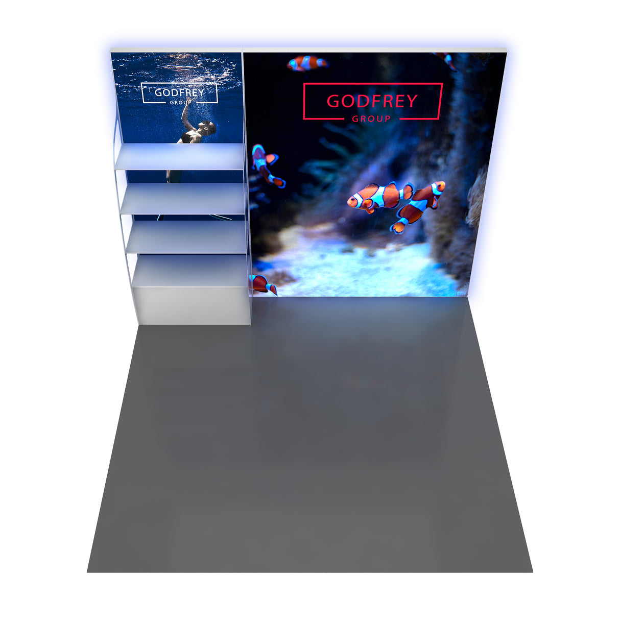 10' Backlit Shelf Display With Two Lightboxes - Godfrey Group