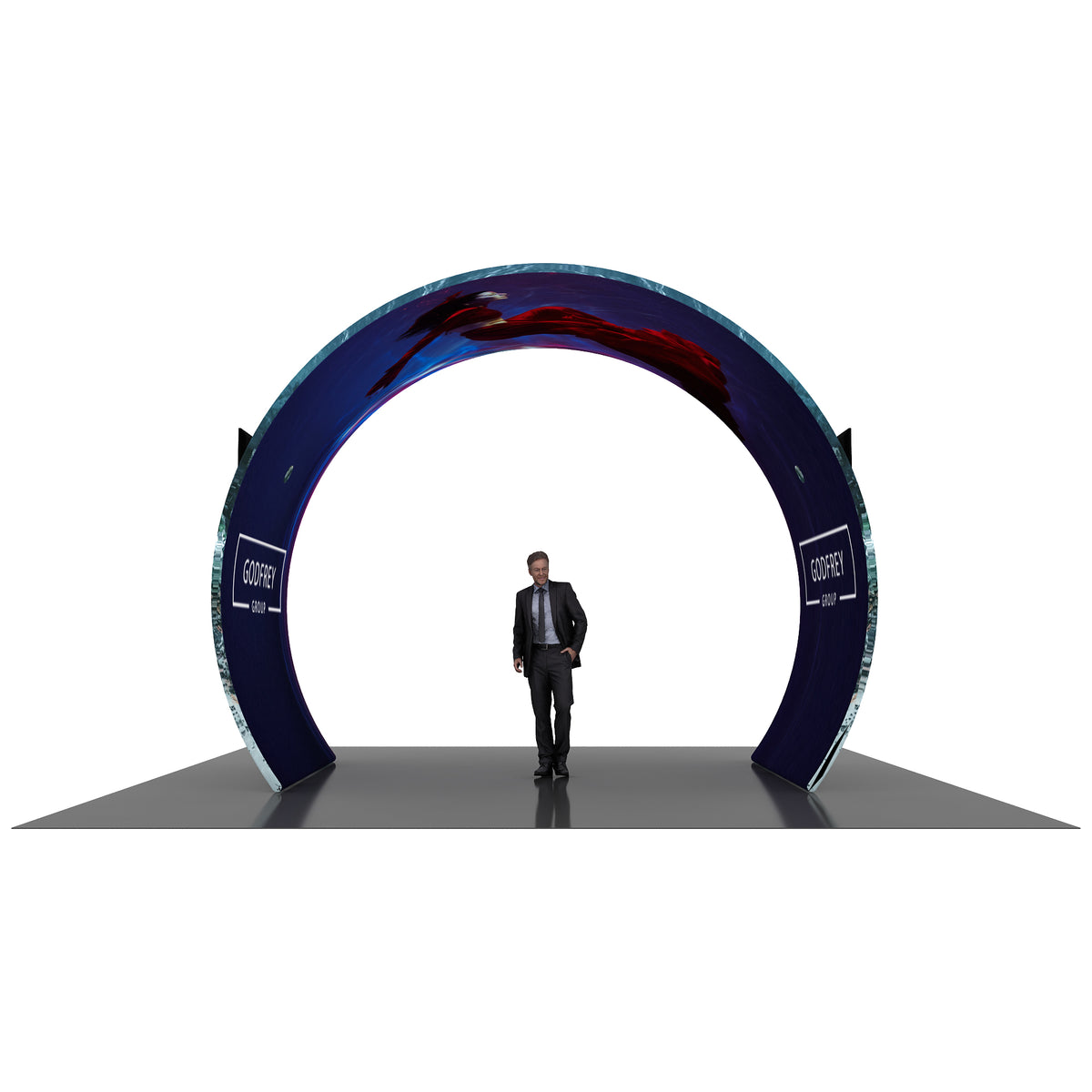 Arch with printed fabric graphics