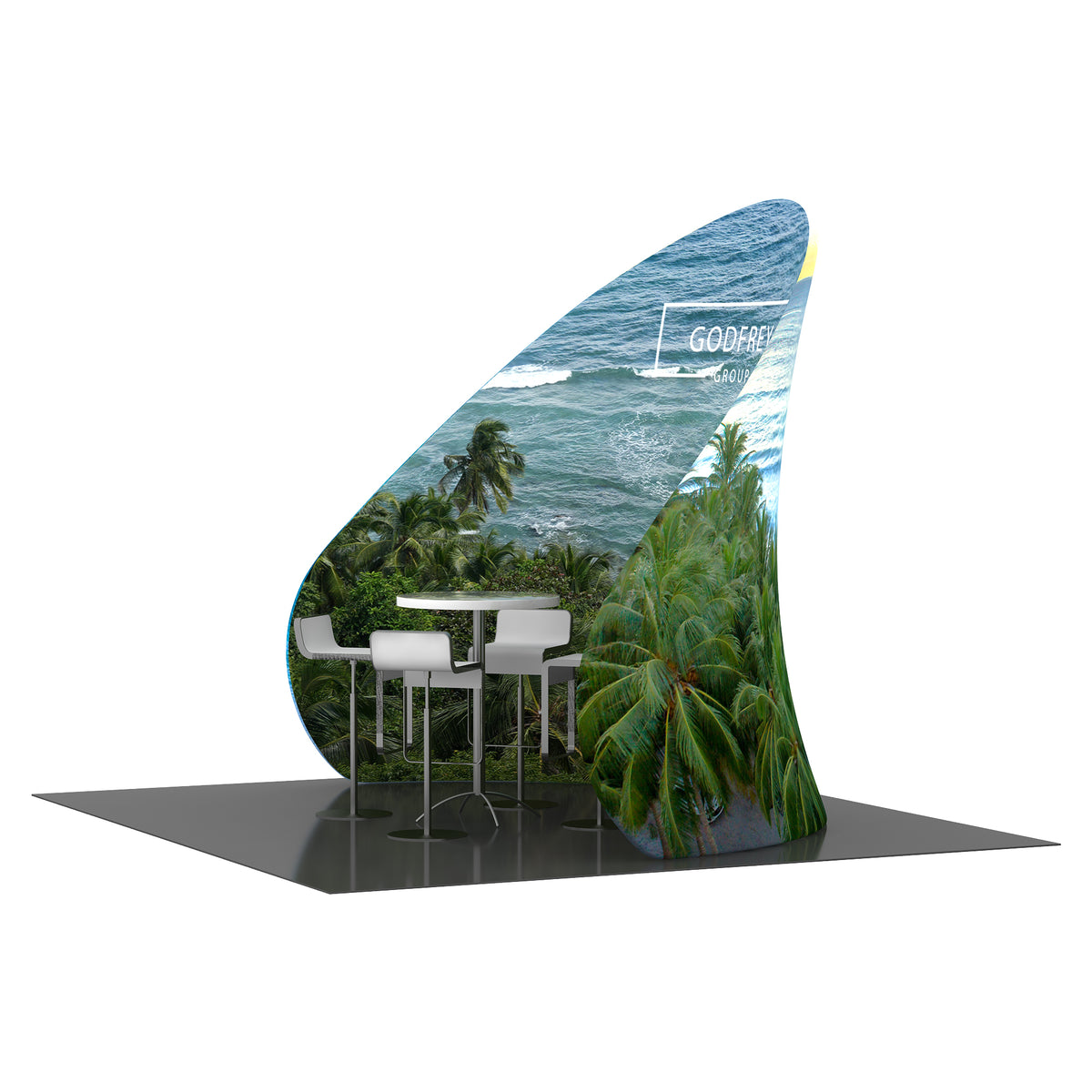 Curved wall with double or single sided graphic