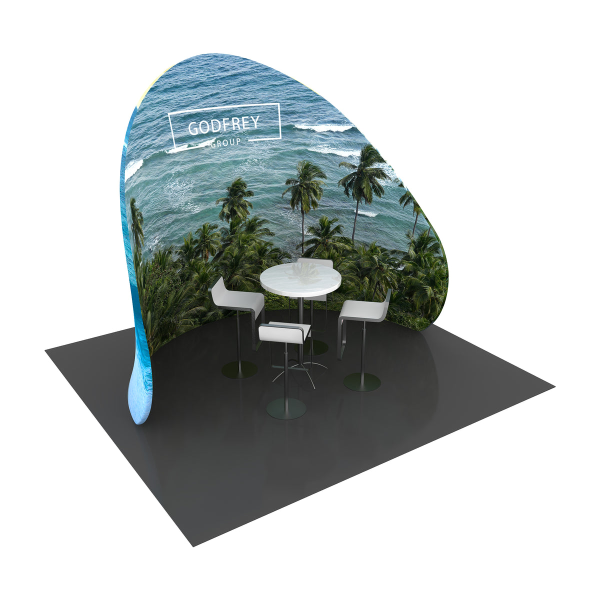 Curved wall with double or single sided graphic