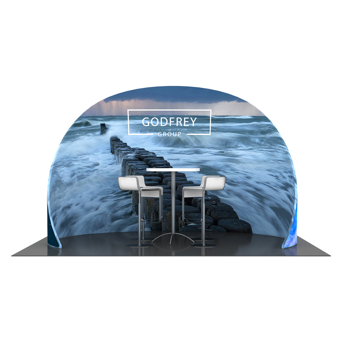 Curved wall with double or single sided graphic