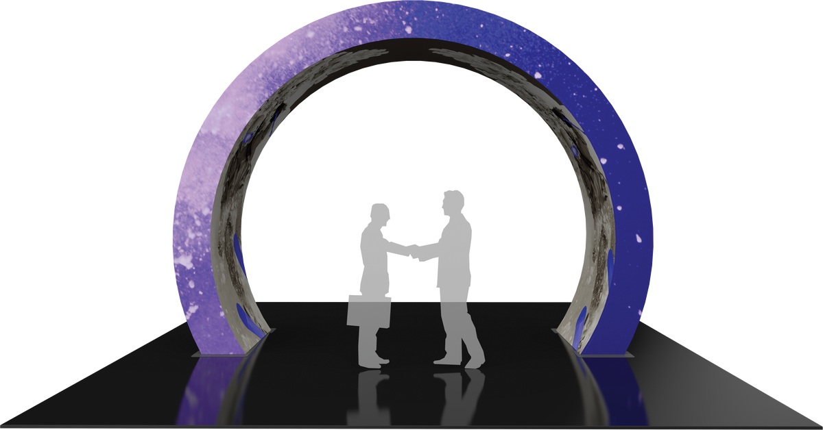 Arch with printed fabric graphics, 12.5'h x 24'w