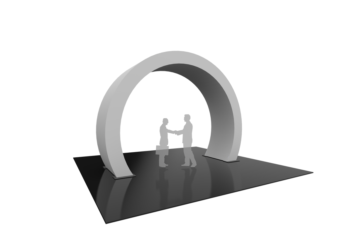 Arch with printed fabric graphics, 12.5'h x 24'w