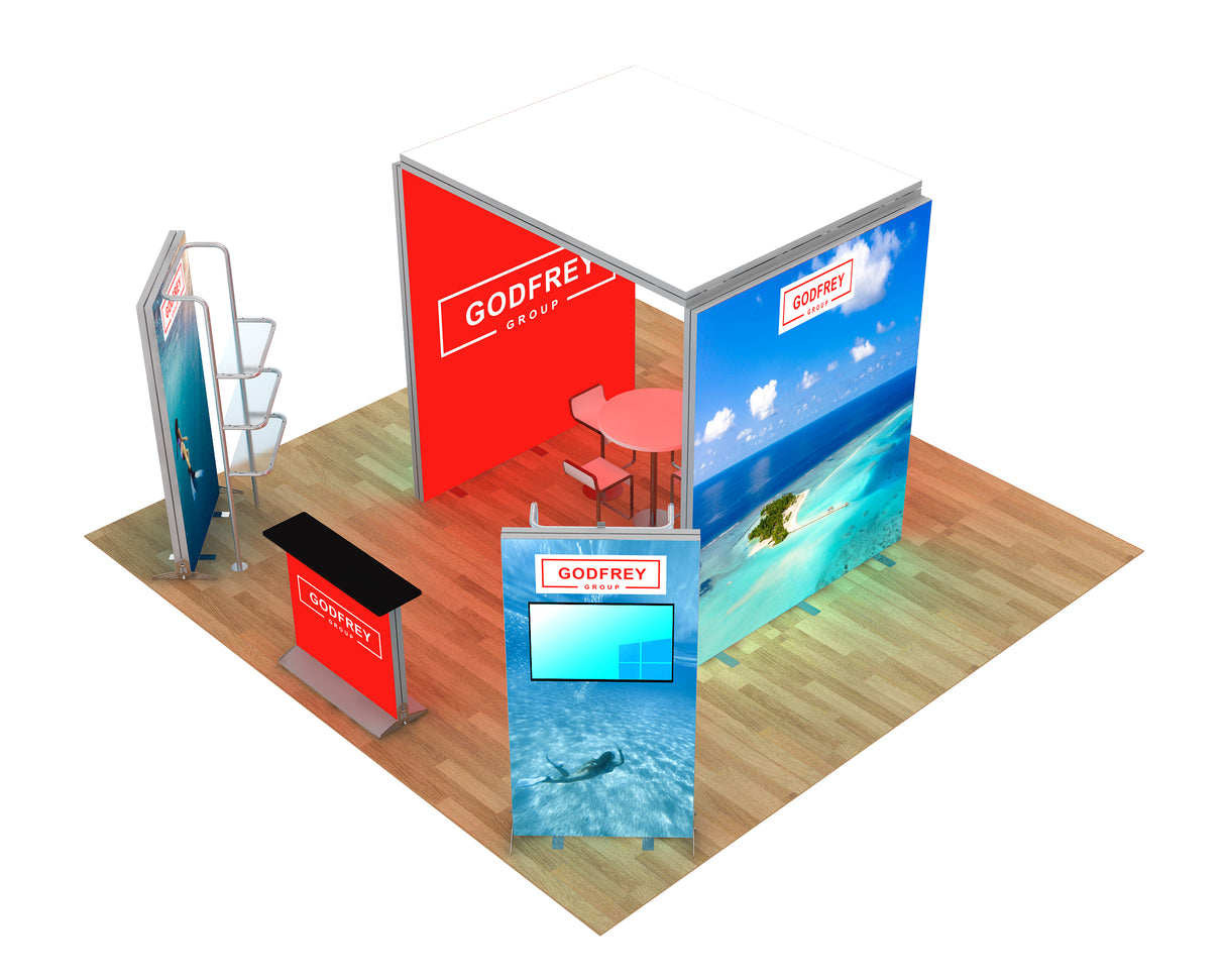 20 x 20 Backlit Exhibit With Canopy and Shelf Modules