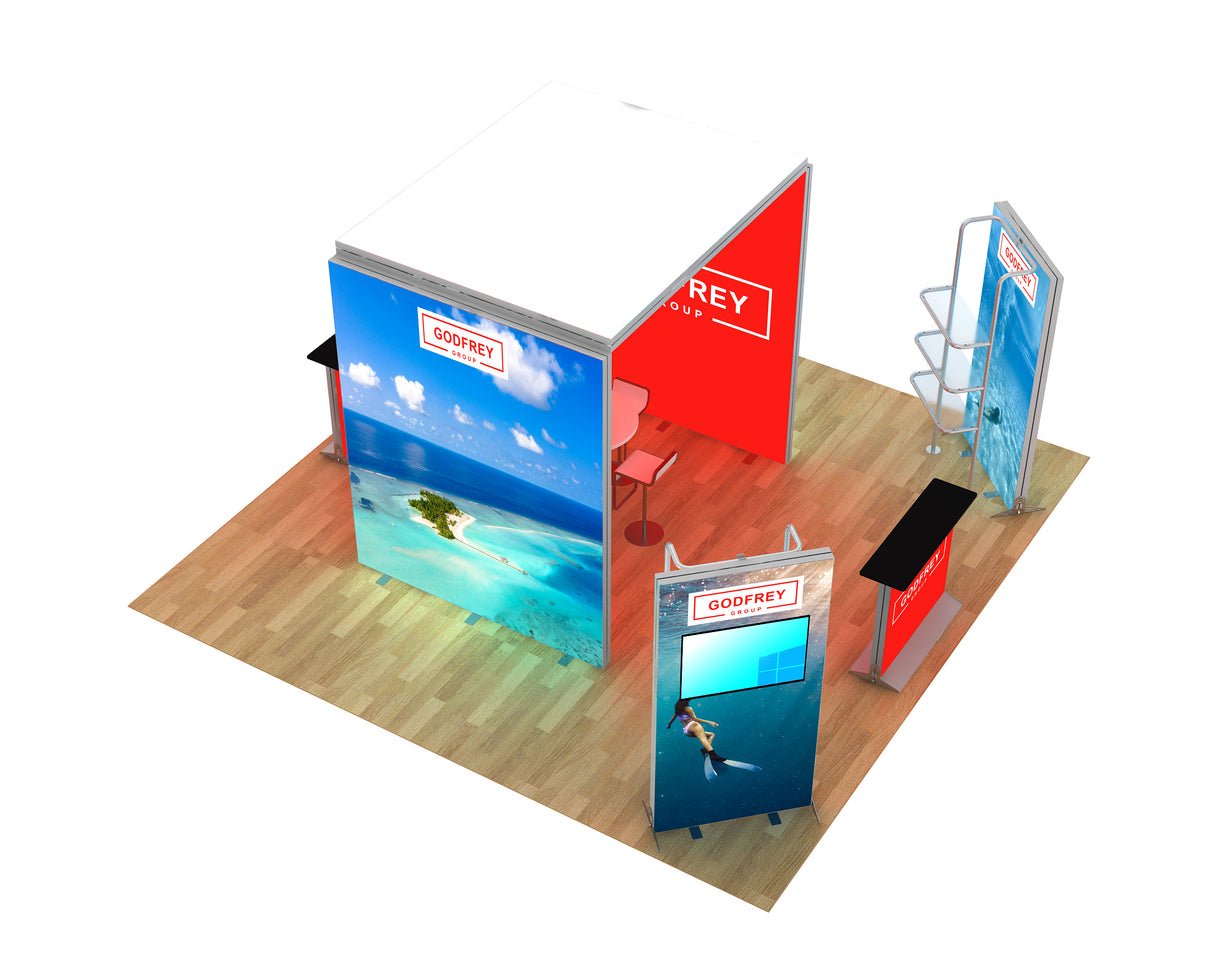 20 x 20 Backlit Exhibit With Canopy and Shelf Modules