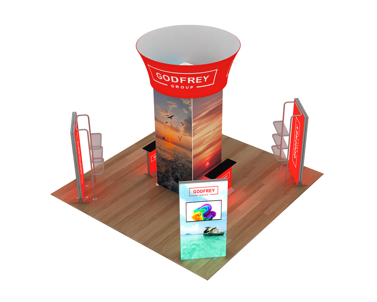 20 x 20 Exhibit With Center Tower and Four Light Boxes