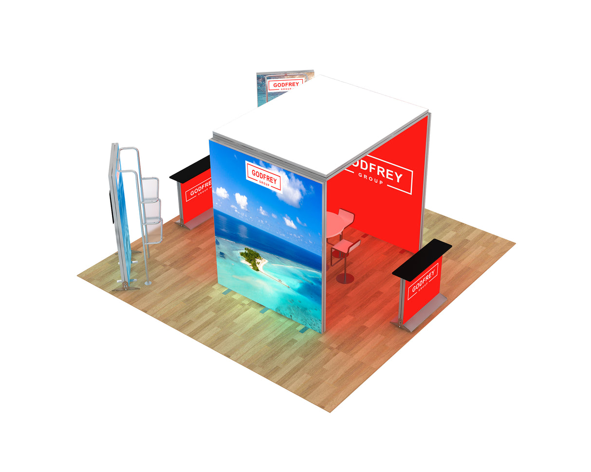 20 x 20 Backlit Exhibit With Canopy and Shelf Modules