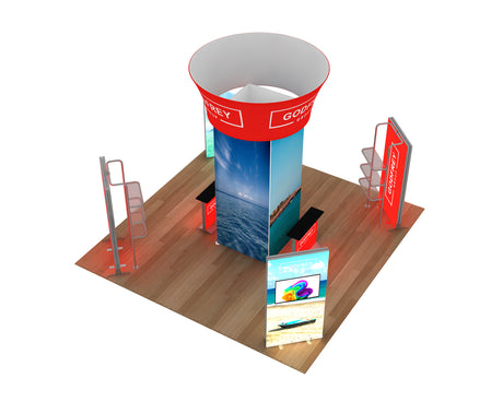 20 x 20 Exhibit With Center Tower and Four Light Boxes