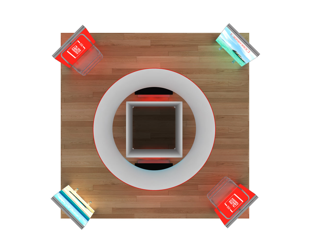 20 x 20 Exhibit With Center Tower and Four Light Boxes