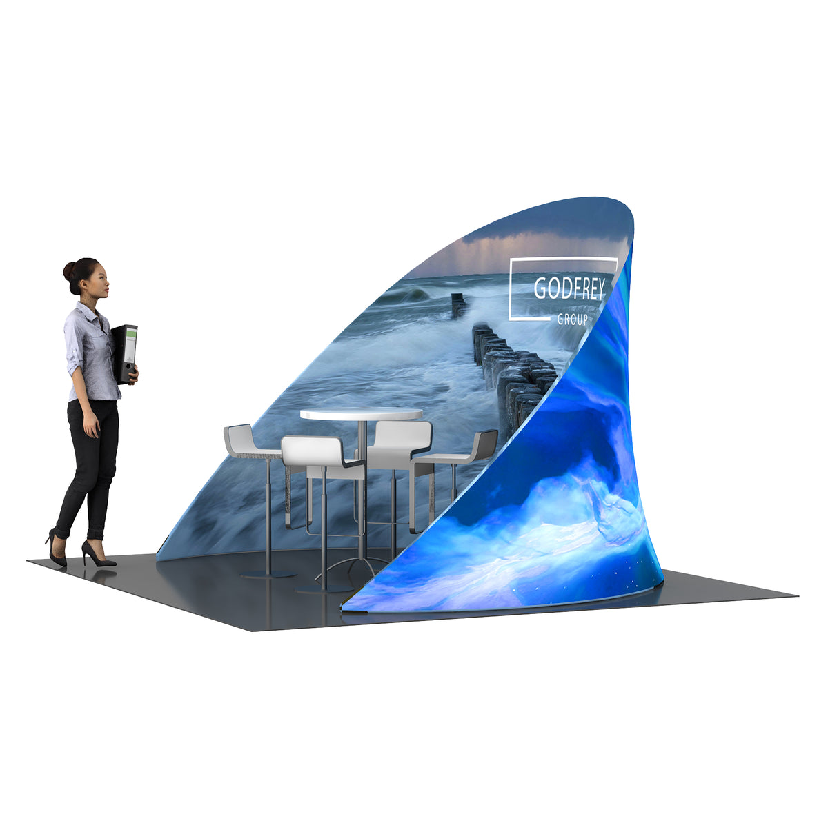 Curved wall with double or single sided graphic