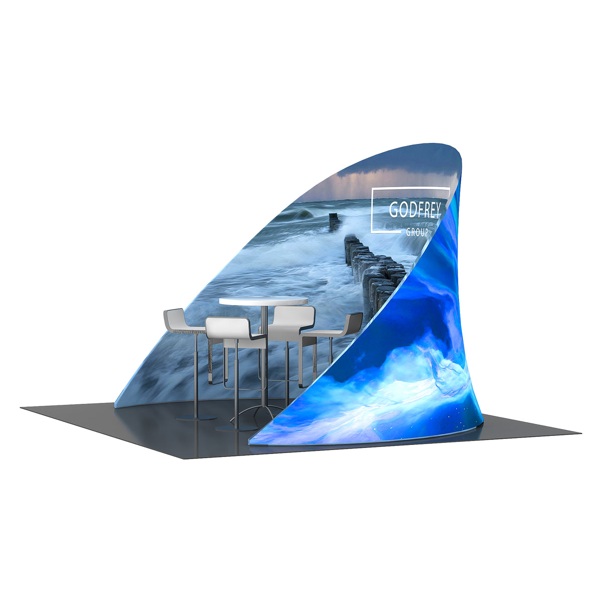 Curved wall with double or single sided graphic