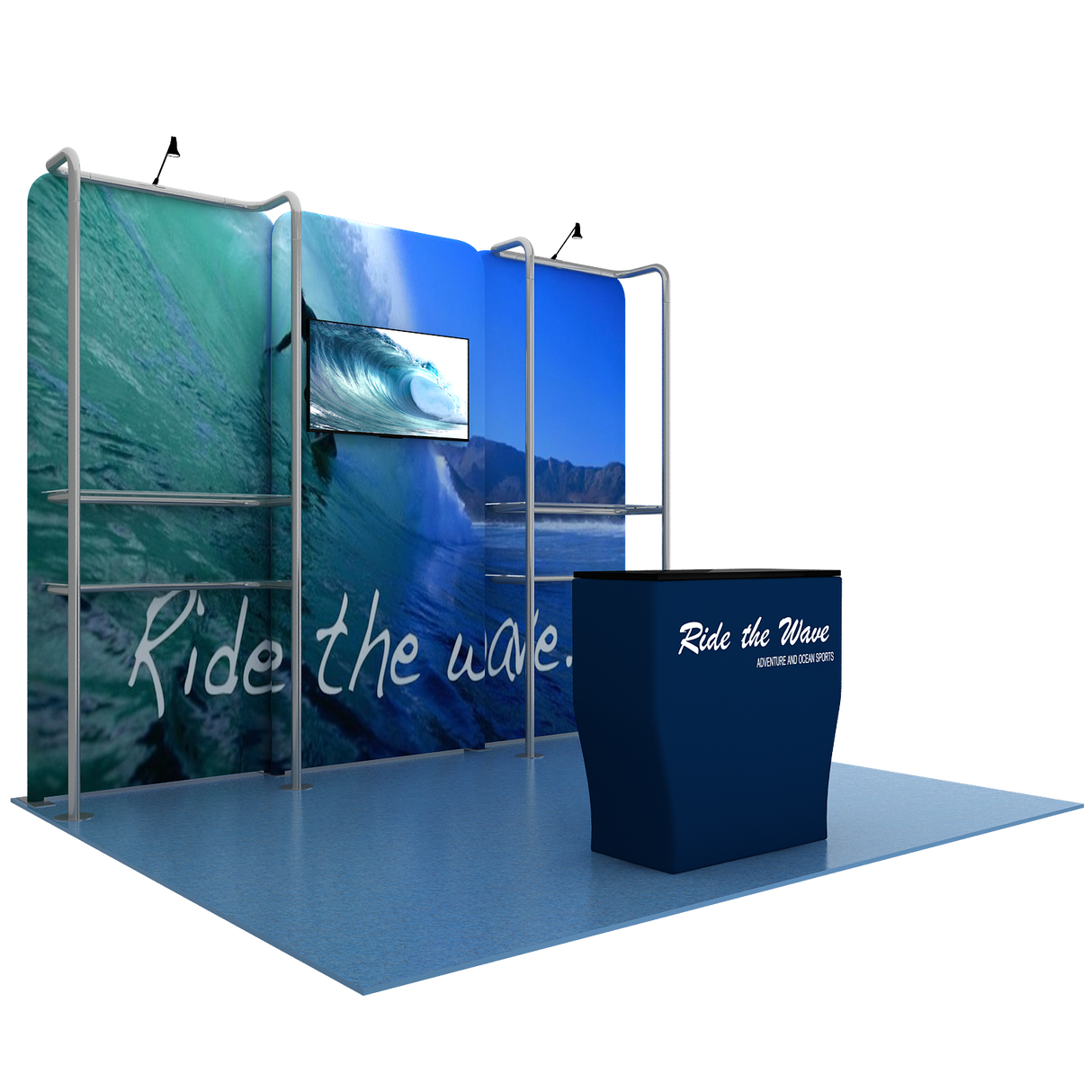 Fabric Backwall With Monitor & Two Shelf Stands - Godfrey Group