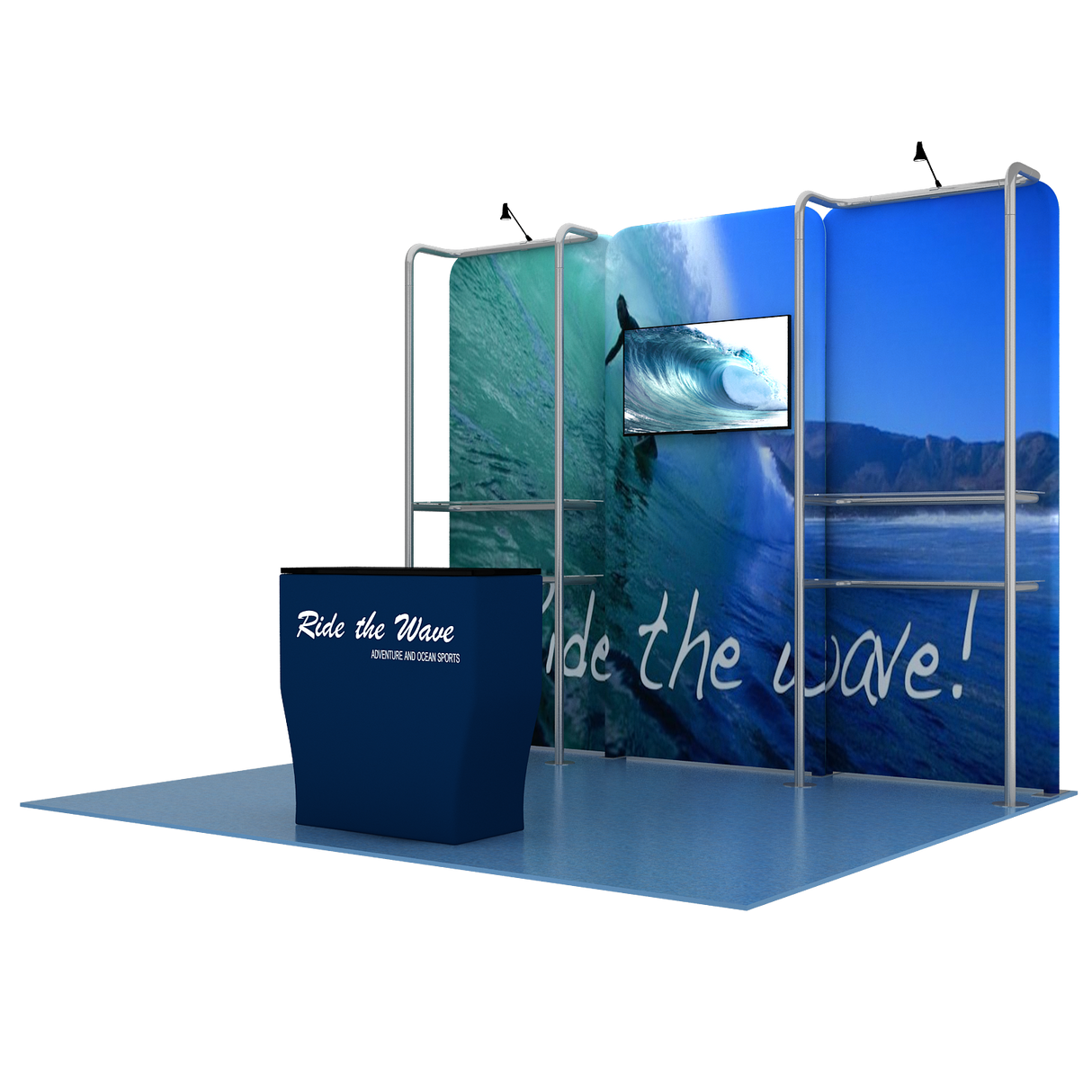 Fabric Backwall With Monitor & Two Shelf Stands - Godfrey Group