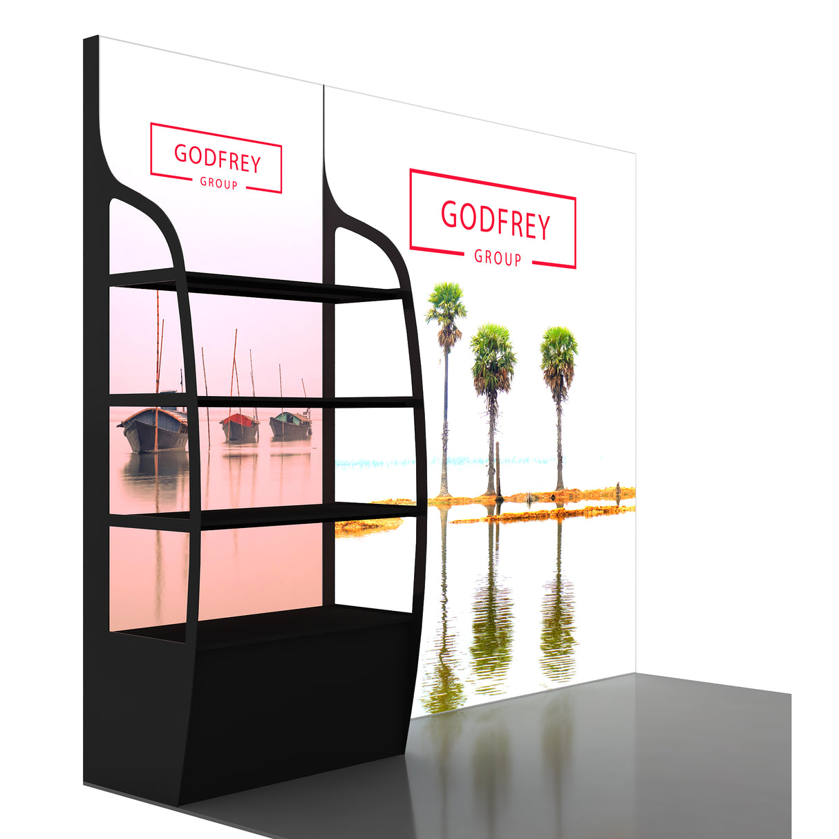 10' Backlit Shelf Display With Two Lightboxes - Godfrey Group