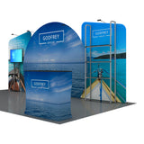 10x20 Exhibit With One Shelving Module and Monitor Mount