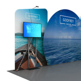 10x20 Exhibit With One Shelving Module and Monitor Mount