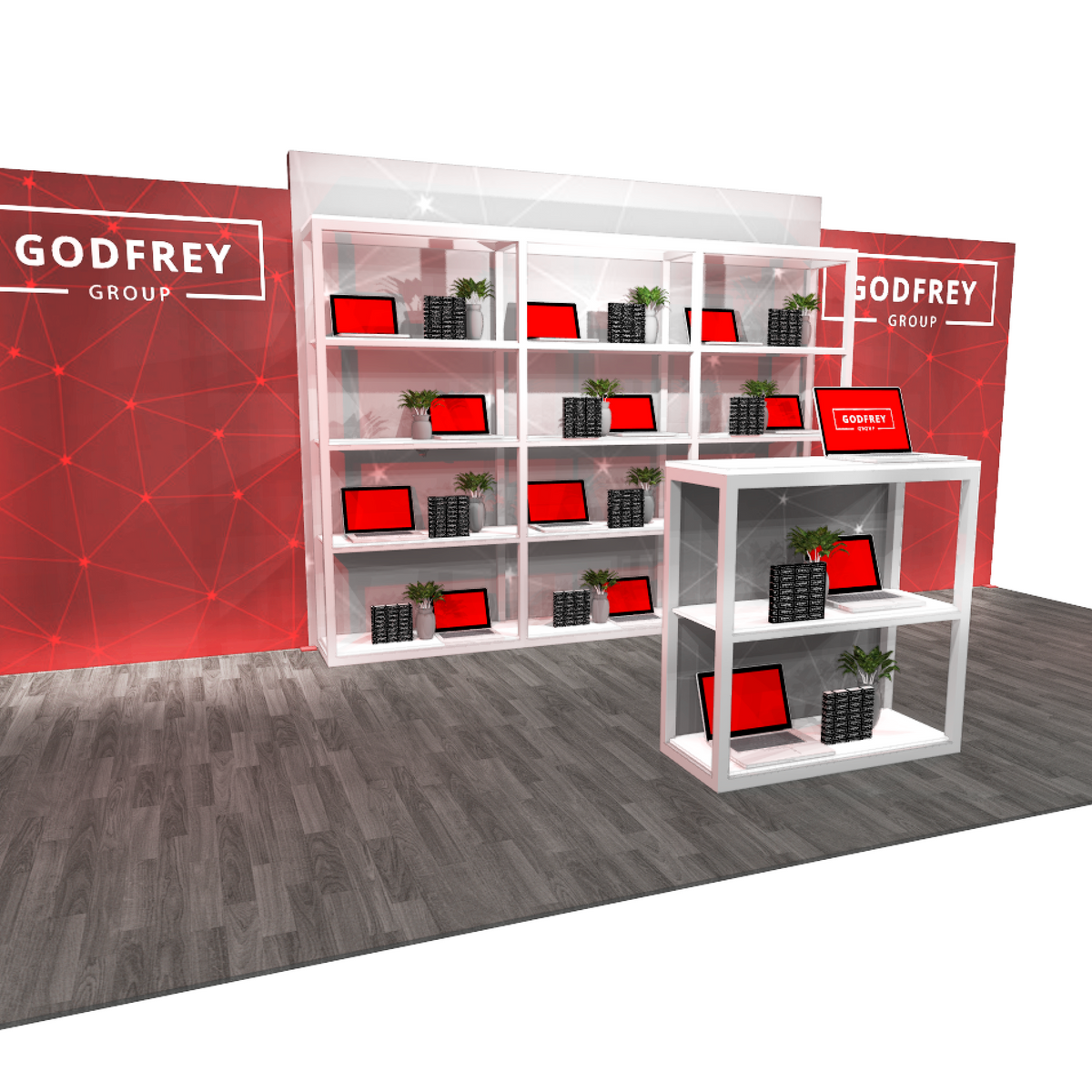 Eshelf Display Shelf Display for 10'x20' Booth - Trade Show Adjustable Shelf Display ...