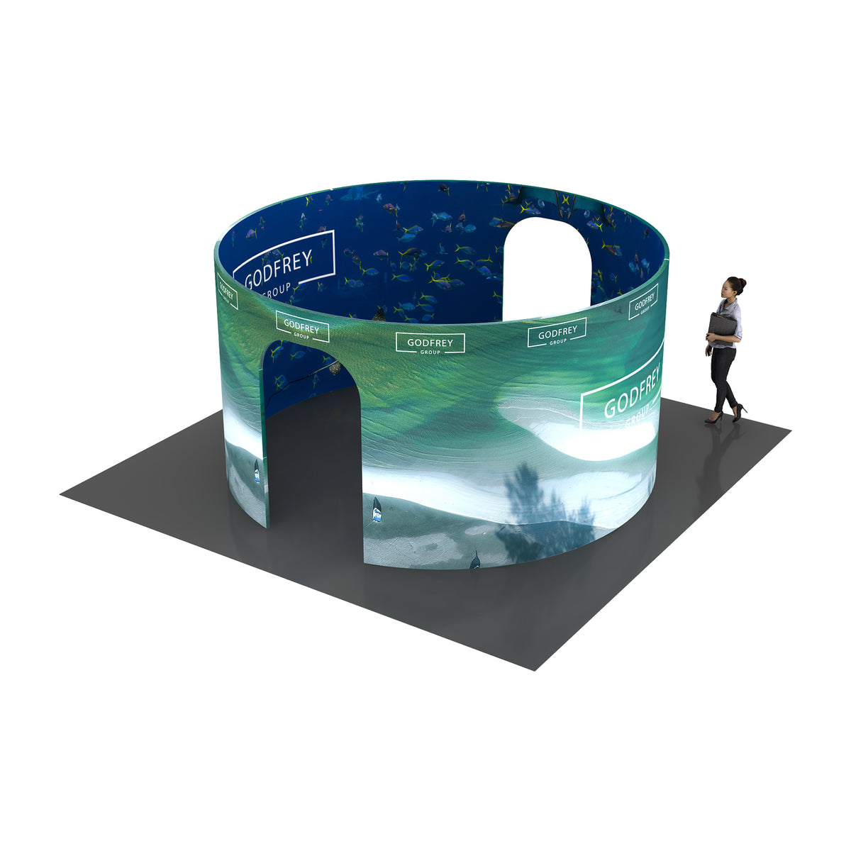 Room structure with printed fabric graphics