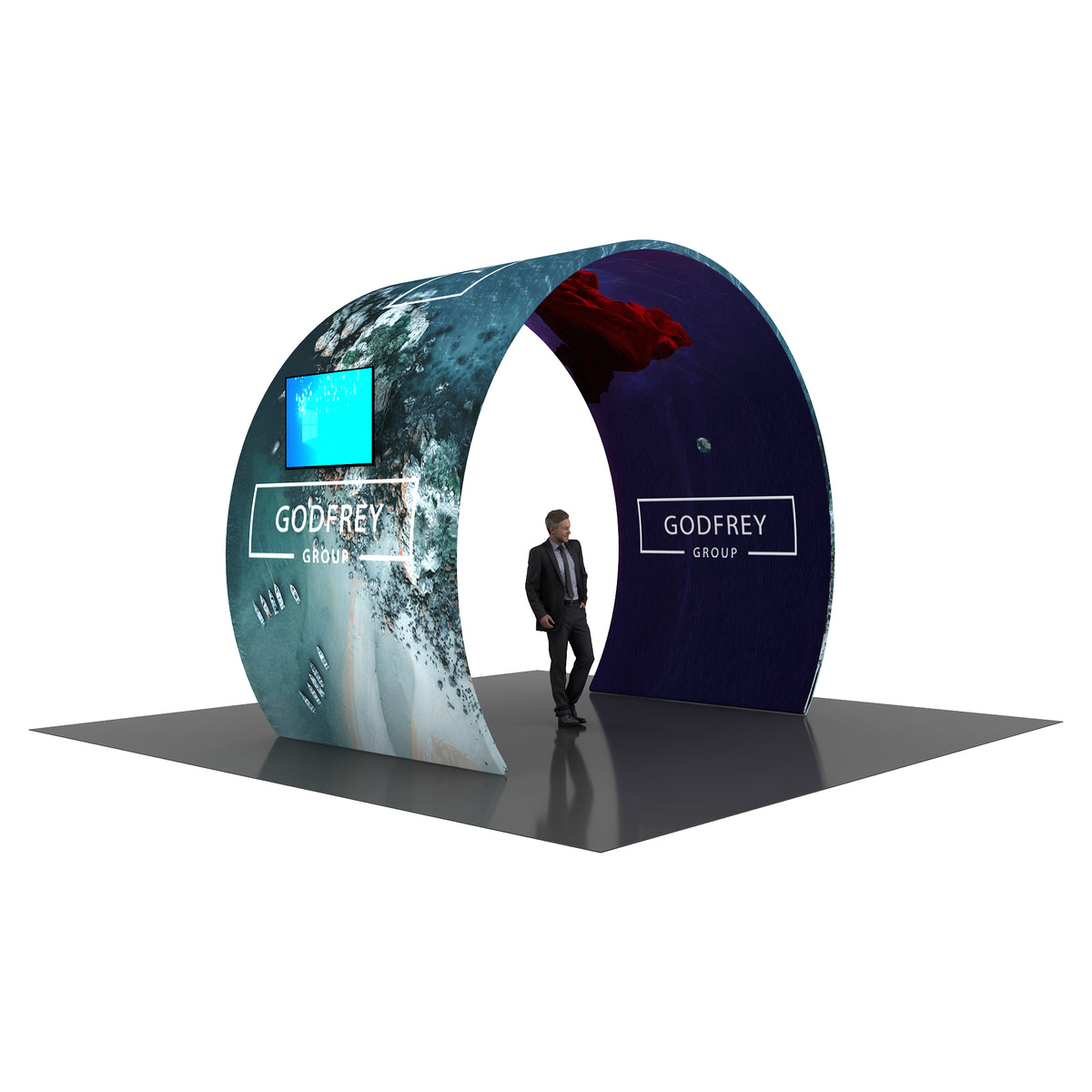 Arch with printed fabric graphics