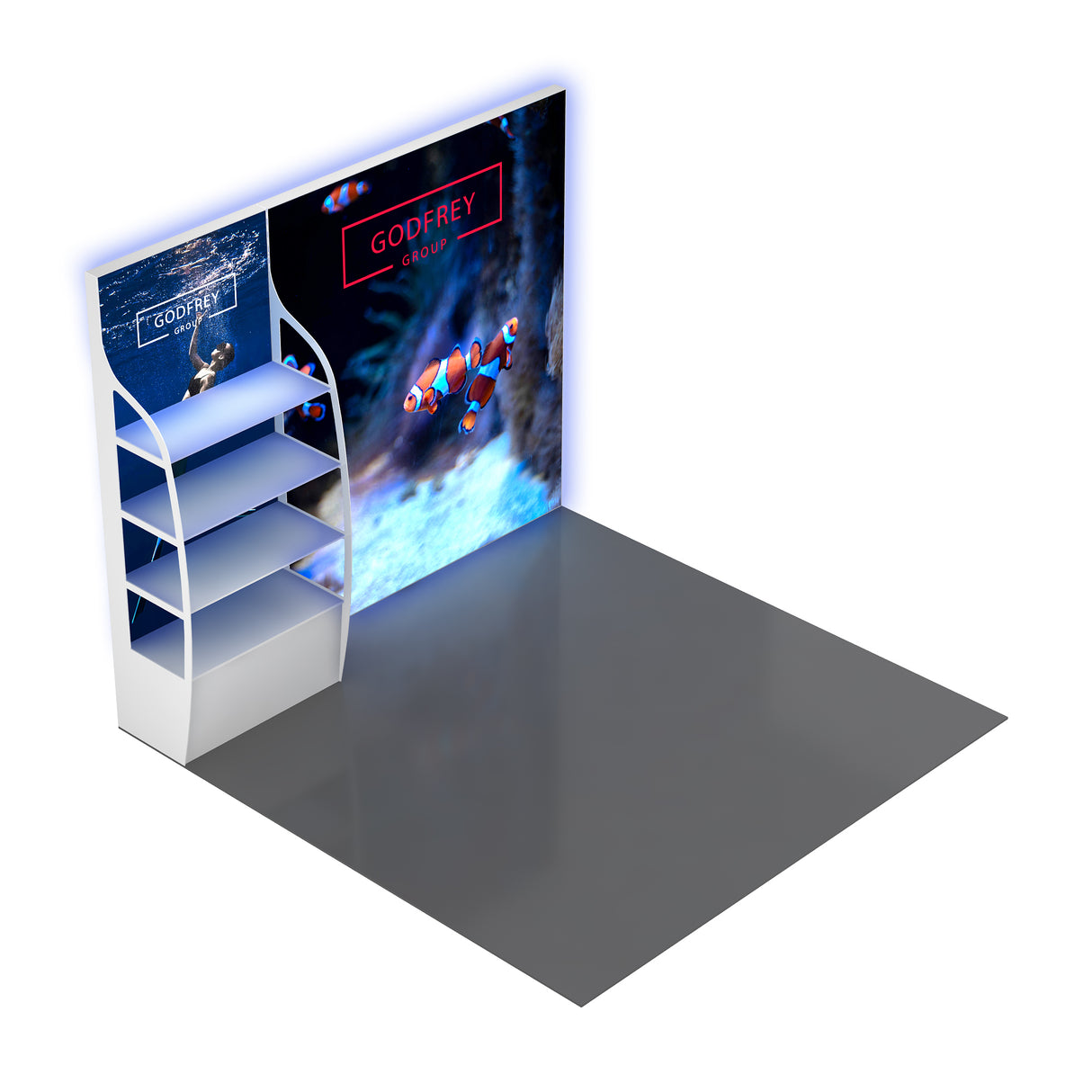 10' Backlit Shelf Display With Two Lightboxes - Godfrey Group