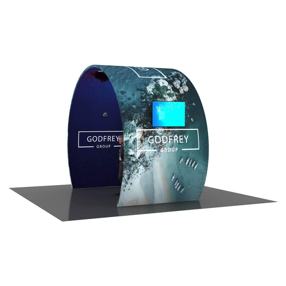 Arch with printed fabric graphics