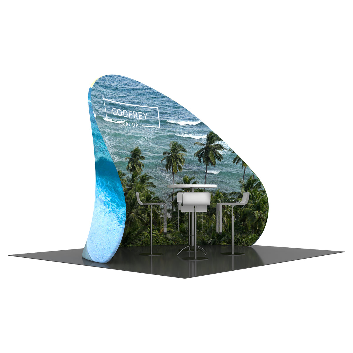 Curved wall with double or single sided graphic