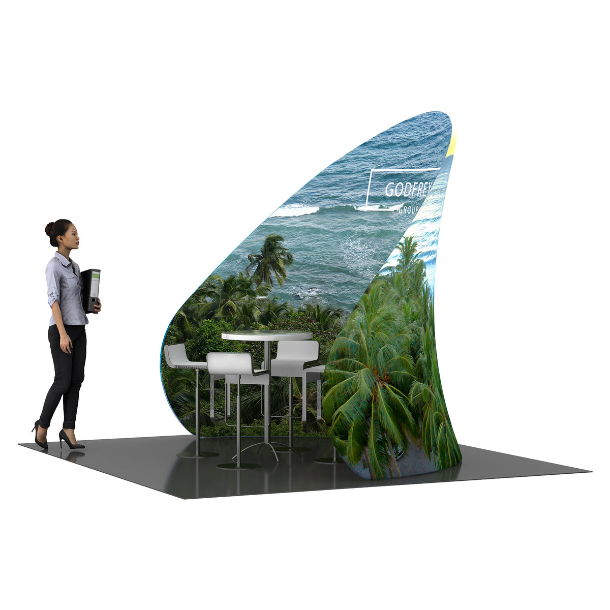 Curved wall with double or single sided graphic