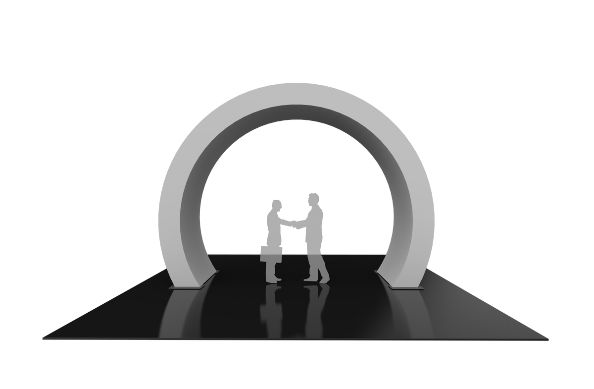 Arch with printed fabric graphics, 12.5'h x 24'w