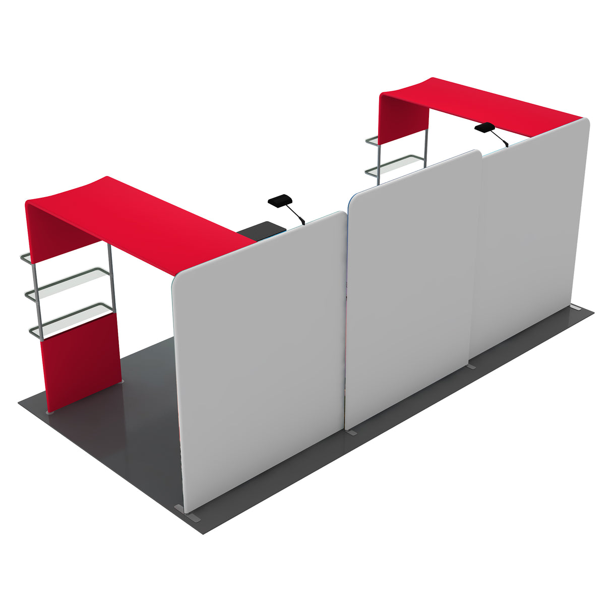 10x20 Exhibit With Two Shelving Modules and Monitor Mount