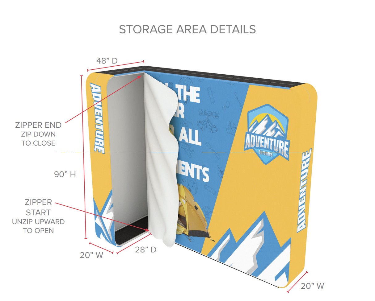 3D Deep Wall Trade Show Display With Storage Modules on Each End