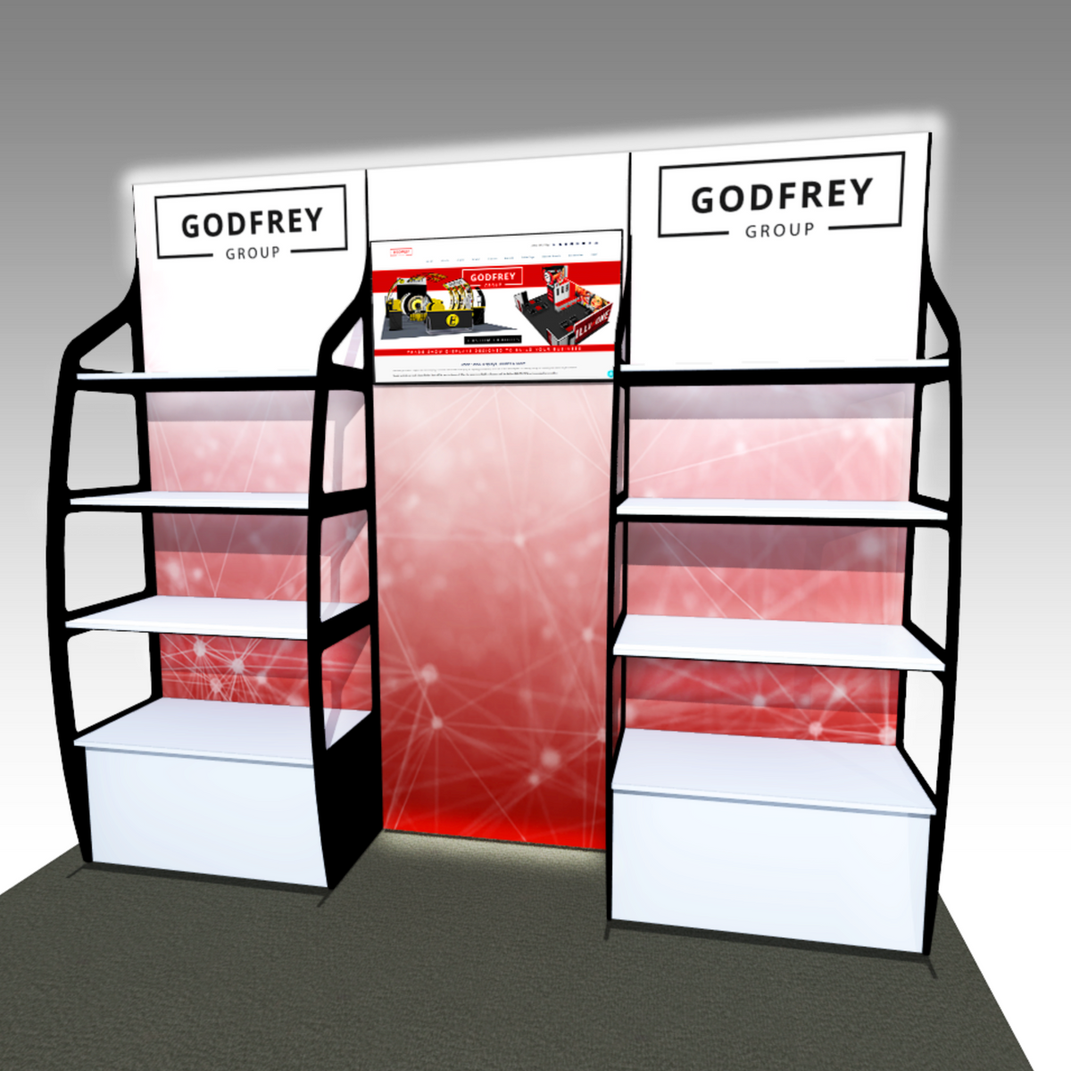 Display Rentals 10' OutRigger Shelf Display Monitor Mount | Godfrey Group