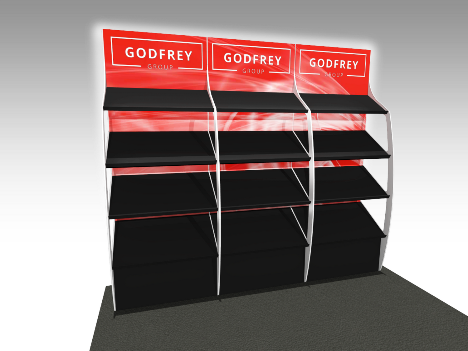 Backlit OutRigger II with 3 Shelf Modules | Godfrey Group