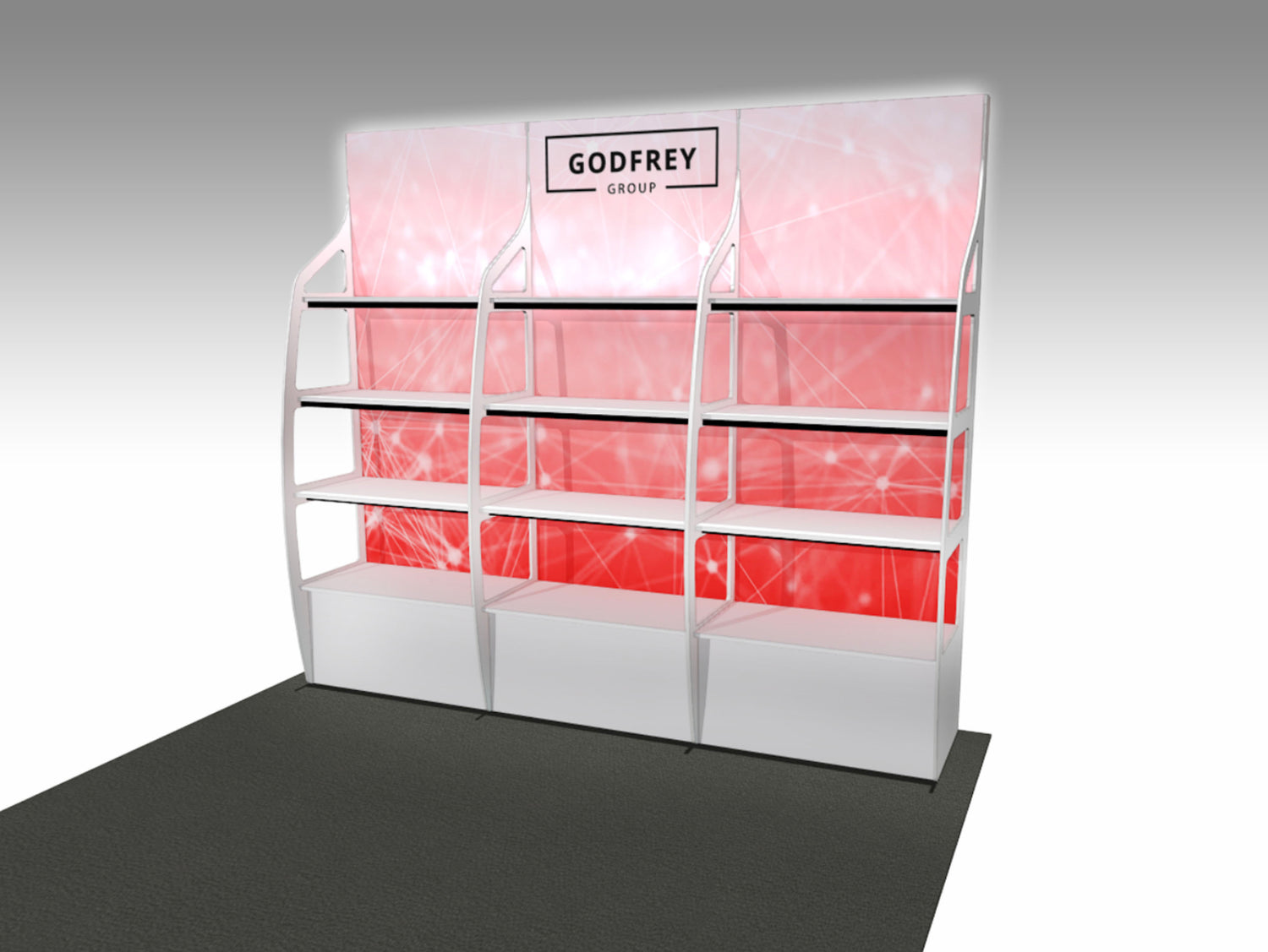 Backlit OutRigger II with 3 Shelf Modules | Godfrey Group