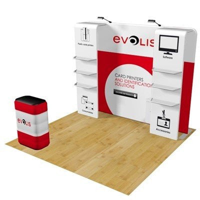 10' Tension Fabric Exhibit With Stand Off Shelves - Godfrey Group